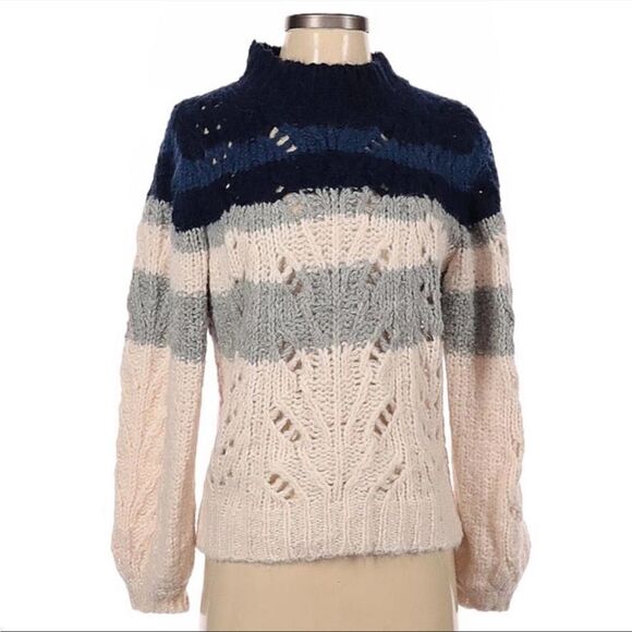 ✨ J. Crew Sweater Big Sur Alpaca Knit Crewneck Colorblock Navy Stripe✨ - Picture 5 of 11